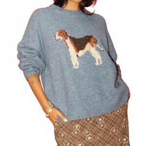 NEW BAILEY ROSE max dog hound graphic knit intarsia sweater in blue